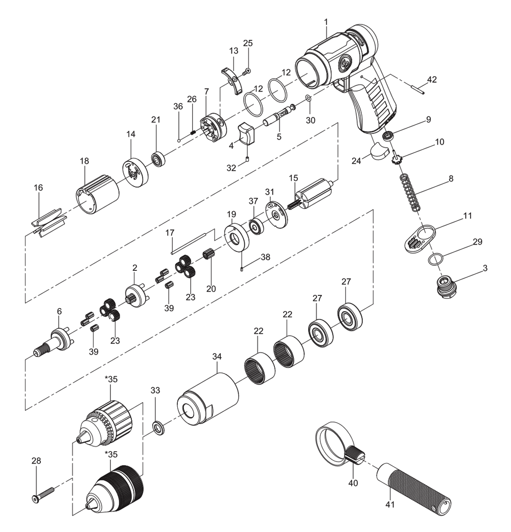 Fig-0 Diagram and Parts List for CP9789C  Chicago Pneumatic Drill